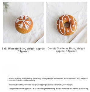 Close-up of gingerbread foam ball with snowflake patterns and white glitter texture