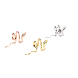 Punk snake-shaped cuff earrings in gold, silver, and rose gold with embossed scale texture