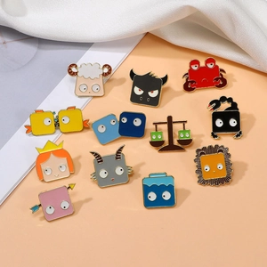 Set of 12 cute cartoon zodiac animal enamel pins for backpacks and accessories decoration