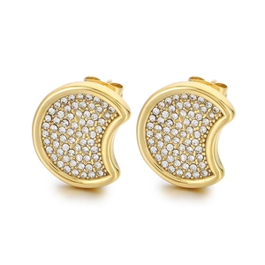 18k gold plated stainless steel crescent earrings with full pavé cubic zirconia