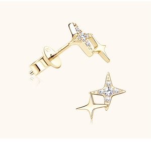 Detail of 925 sterling silver star stud earrings with sparkling cubic zirconia inlay