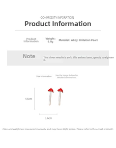 Size guide for vintage mushroom pearl earrings showing 4.6cm height and 6.8g weight