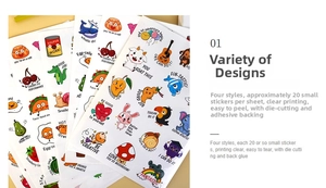 Detail showing high-definition printed cartoon stickers with die-cut edges and adhesive backing