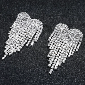 Elegant silver tassel heart earrings with shimmering rhinestones for women