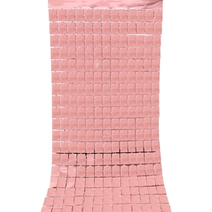 Pink square foil fringe curtain backdrop for birthday party decorations and events