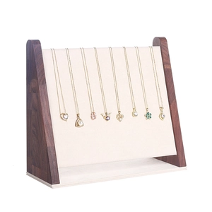 Necklace Display Stand Walnut Wood Velvet Inclined Plane Jewelry Organizer Pendant Holder Desktop Storage