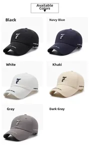 Detail view of baseball caps in six colors with number seven 3D embroidery on the front