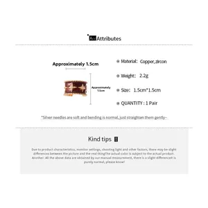 Detail specifications of copper zircon bow clip earrings with dimensions and weight info