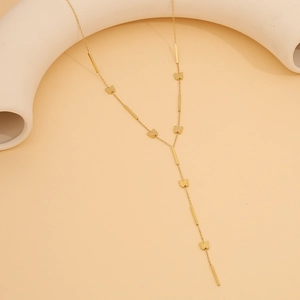 Golden Y-shaped long necklace with small butterfly charms and sleek bar accents