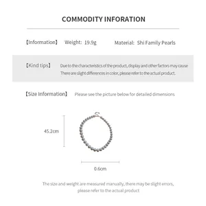 Size chart showing 45.2cm necklace length and 0.6cm pearl diameter with weight info