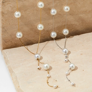 Élégant Collier Lariat En Forme De Y En Acier Inoxydable Avec Künstliche Perles Blanches Bijoux Pendentif Goutte Minimaliste Pour Femmes