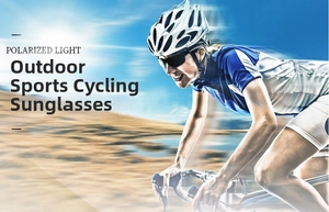 Polarized cycling sunglasses on athlete wearing white helmet for outdoor sports