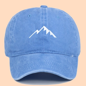 Outdoor washed cotton baseball cap with mountain embroidery and a large sunshade brim
