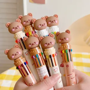 Multi-Color Ballpoint Pen Retractable Cartoon Bear Topper Plastic Cute Japanese Style Writing Stationery For Students