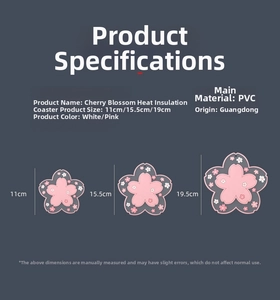 Detailed size chart for cherry blossom PVC heat-resistant placemats in white and pink