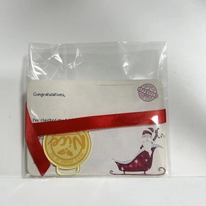 Christmas certificate set with a golden Santa medal and a red ribbon card in packaging