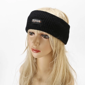 Black ribbed knit sports headband with STOP THE KILLING letter patch for gym and fitness