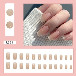 French tip medium square press-on nails in nude pink and white color, 24 pieces set