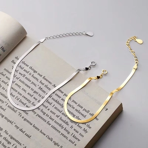 Elegant s925 sterling silver flat snake bone bracelets in gold and silver finishes