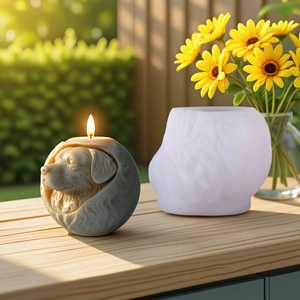 Molde de silicona para velas de perro 3D y vela de cachorro realista con textura de pelo