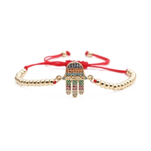 Bracelet ajustable en corde rouge Hamsa avec zircons arc-en-ciel et gravure Mama