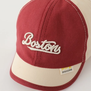 Retro Boston embroidered kids color block baseball cap in burgundy and cream beige