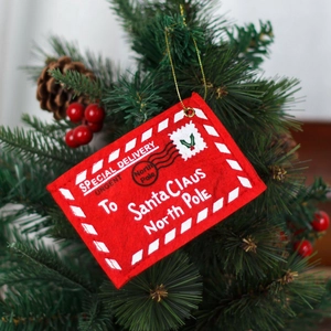 Christmas Envelope Hanging Ornament Red Felt Letter To Santa Card Candy Bag Holder Festive Tree Decor With Gold Cord