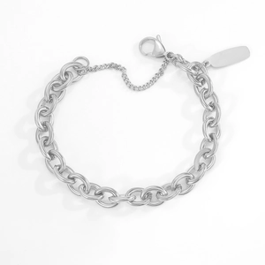 Polished silver stainless steel chunky chain bracelet with adjustable lobster clasp