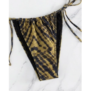 Bas de bikini pour femmes à imprimé léopard avec coupe haute et liens sur les côtés