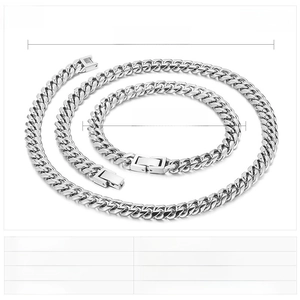 Technical size guide for stainless steel Cuban link necklace and bracelet hip hop set