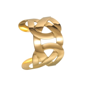 18K gold plated stainless steel open bangle with hollow braided twist design