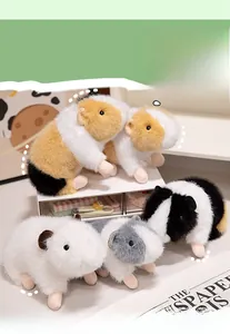 Macro detail of various realistic guinea pig plush toys with soft faux fur and cute features