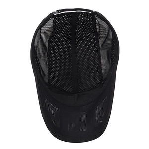 Unisex black breathable mesh sun hat with adjustable strap for outdoor summer sports