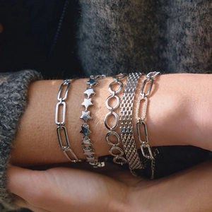 French vintage silver titanium bracelets set with diverse link designs and sparkling stones