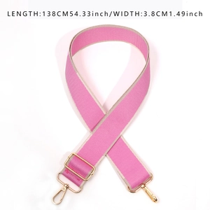 Pink canvas adjustable wide shoulder strap for bags with golden metal hooks 138cm