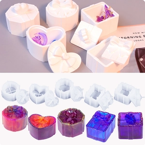 Silicone Mold For DIY Resin Storage Box Jewelry Organizer Gift Box Shape With Bow Lid Heart Square Round Octagon