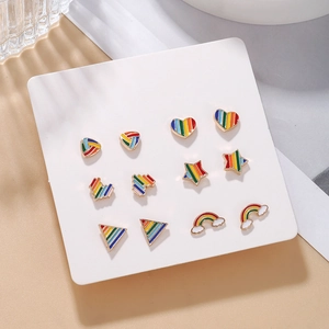 Rainbow mini stud earrings set including heart, star, and cloud shapes on display card