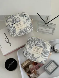 Sac De Rangement Pour Serviettes Hygiéniques En Coton Matelassé Pochette Cosmétique Imprimé Floral Petit Porte-monnaie À Fermeture Éclair Pour Filles