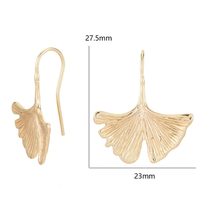 Elegant 14K gold-plated ginkgo leaf hook earrings with 27.5mm x 23mm fan-shaped details