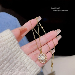 Shiny Zircon Pendant Necklace Gold Plated Stainless Steel Star Sunflower Heart Butterfly Jewelry For Women