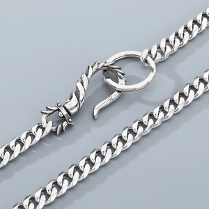 Vintage stainless steel cuban link jeans chain with detailed dragon head clasp design