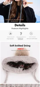 Close-up of winter knit hat with soft faux fur lining and thick earmuff detailing