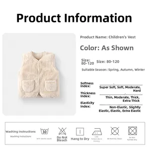 Tabella delle taglie e dettagli del tessuto per questo gilet in pile crema per bambini