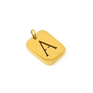 Gold plated stainless steel square pendant featuring a hollow letter A design