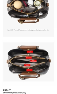 Detail view of the spacious inner compartments of the brown contrast hobo bag