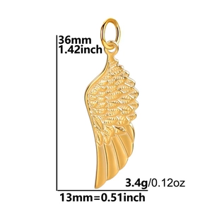Detail of 18k gold plated leaf pendant with precise 36mm height and 13mm width dimensions