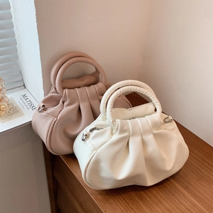 Ruched Cloud Underarm Bag PU Leather Pleated Shoulder Handbag Korean Style Vintage Minimalist Crossbody For Women