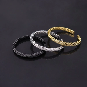 Woven Wire Cuff Bracelet 316L Stainless Steel Open Adjustable Simple Punk Style Fashion Jewelry For Men Women