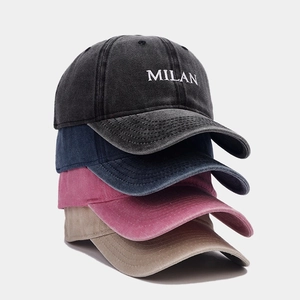 Retro Washed Cotton Baseball Cap With MILAN Embroidery Distressed Vintage Soft Top Dad Hat For Men And Women