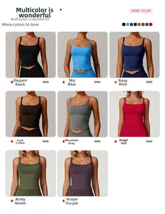 Grille montrant plusieurs couleurs de débardeurs de yoga extensibles à fines bretelles